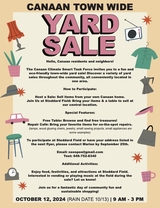 Flyer for Canaan NY Town Wide Yard Sale to be held October 12, 2024